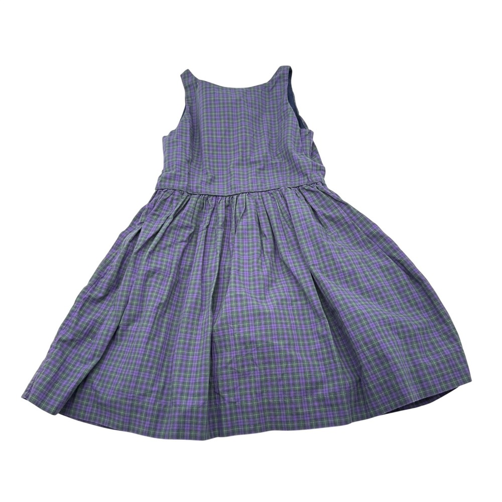 Polo Ralph Lauren Girls Size 8 Purple Green Plaid Cotton Fit Flare Dress